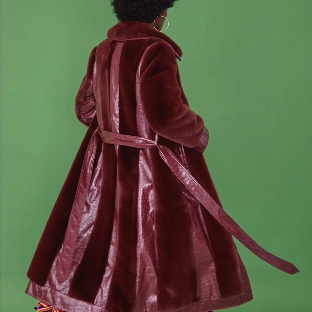 Luxurious Burgundy Faux Fur Coat